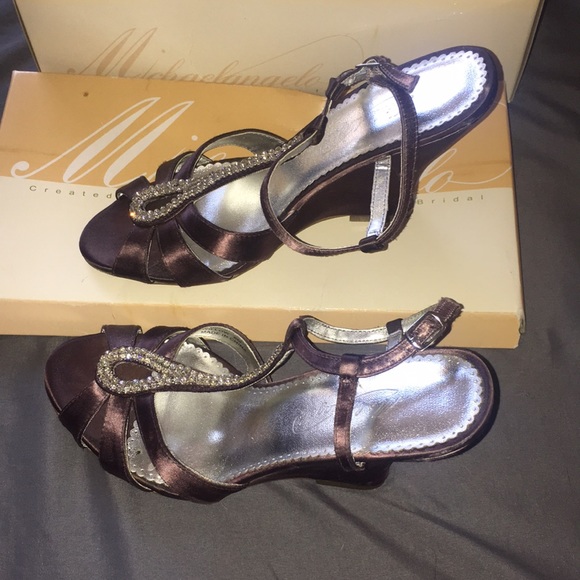 David’s Bridal/Michaelangelo “Willow” Embellished Espresso Wedges sz 8 - Picture 2 of 16